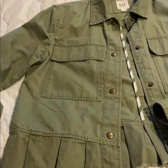 Army green twill ruffle peplum coat khaki - Picture 5 of 6